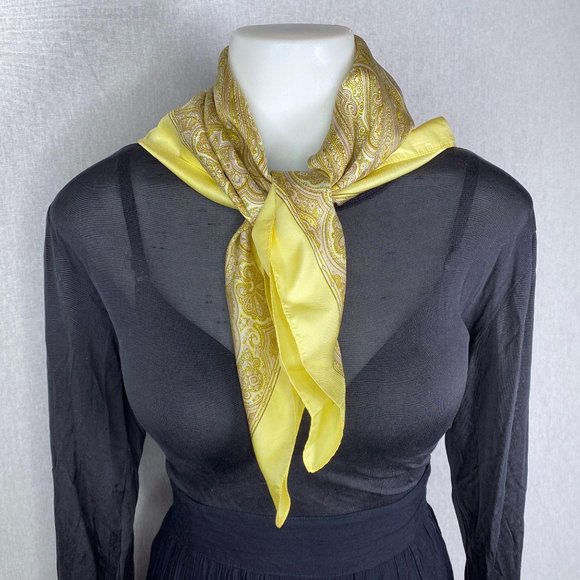 VTG Liberty Of London Silk Scarf Yellow Paisley - Picture 3 of 7
